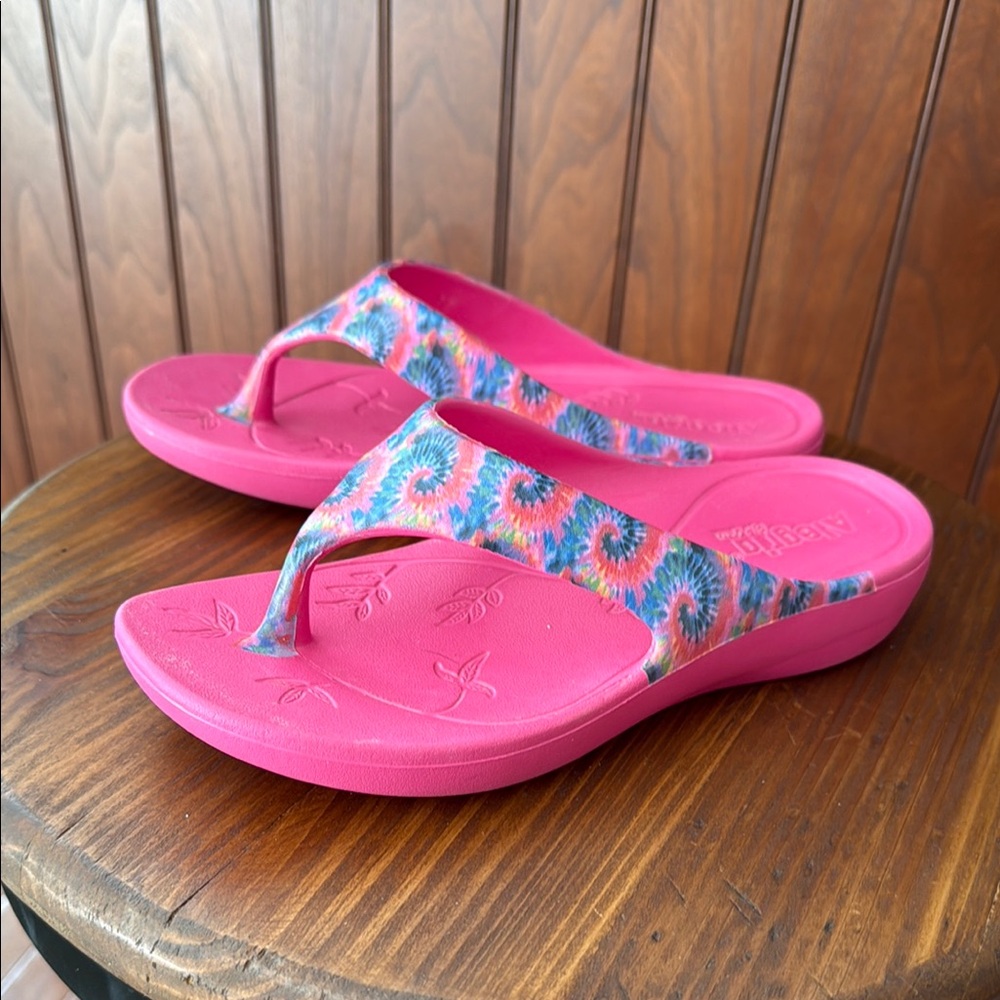 Alegria Pink Tie-Dye Strap Flip Flop Sandals